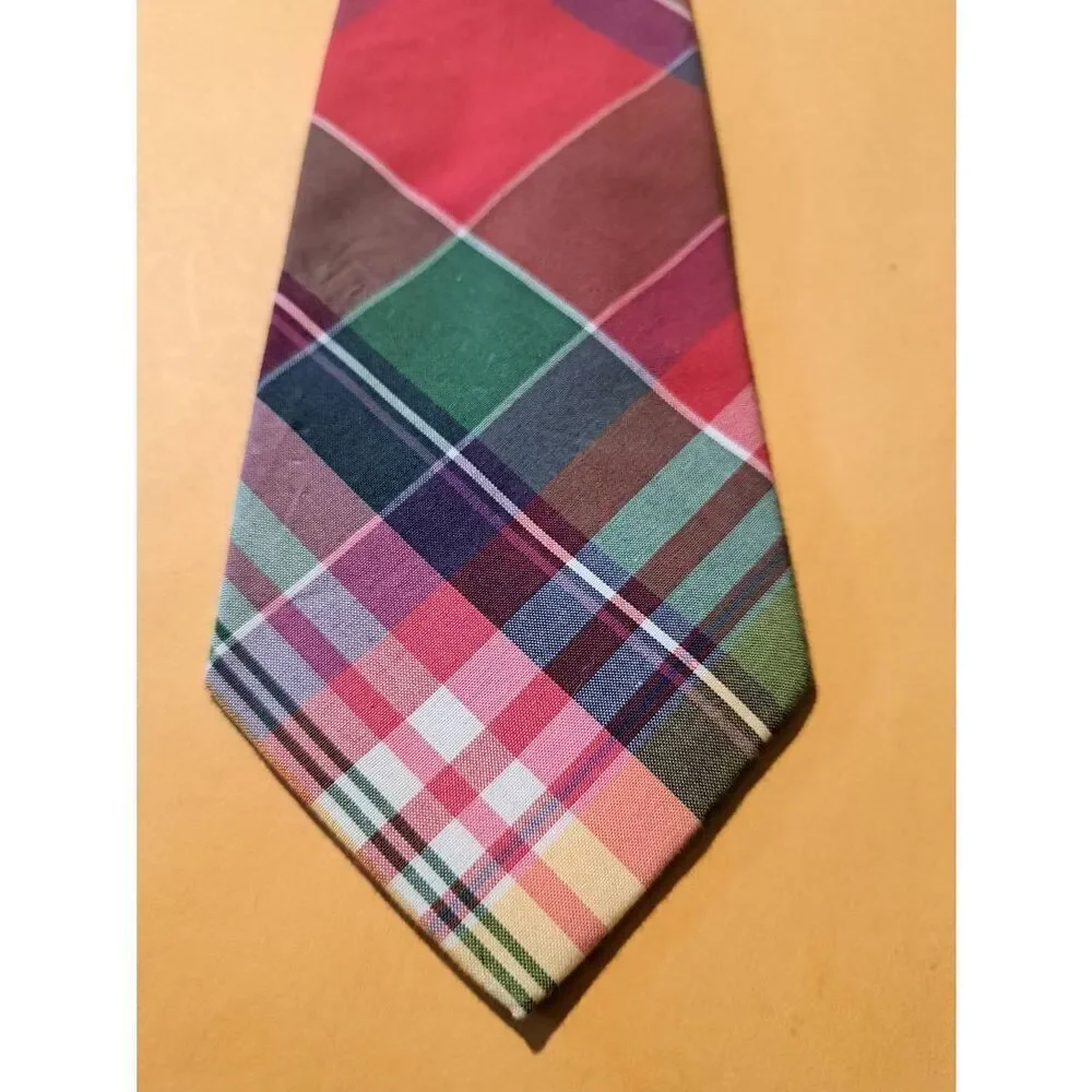 Polo Ralph Lauren Blue Tag Plaid Mens Tie 100% Cotton Handmade in Italy 3”